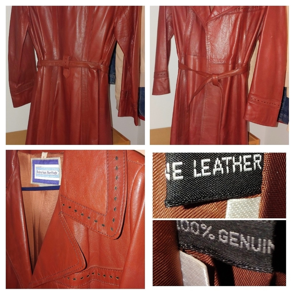 Vintage Russett Rust Long Leather Trench Coat